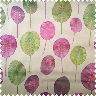 Pink green orange color natural round shapes glossy finished leaves texture finished design with grey color background main curtain